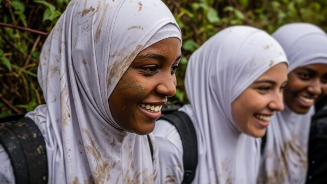 A group of madrasah students rest during their Trials & Tribulations challenge
