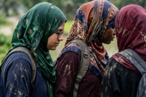 A group of Muslim women take part in the Trials & Tribulations challenge