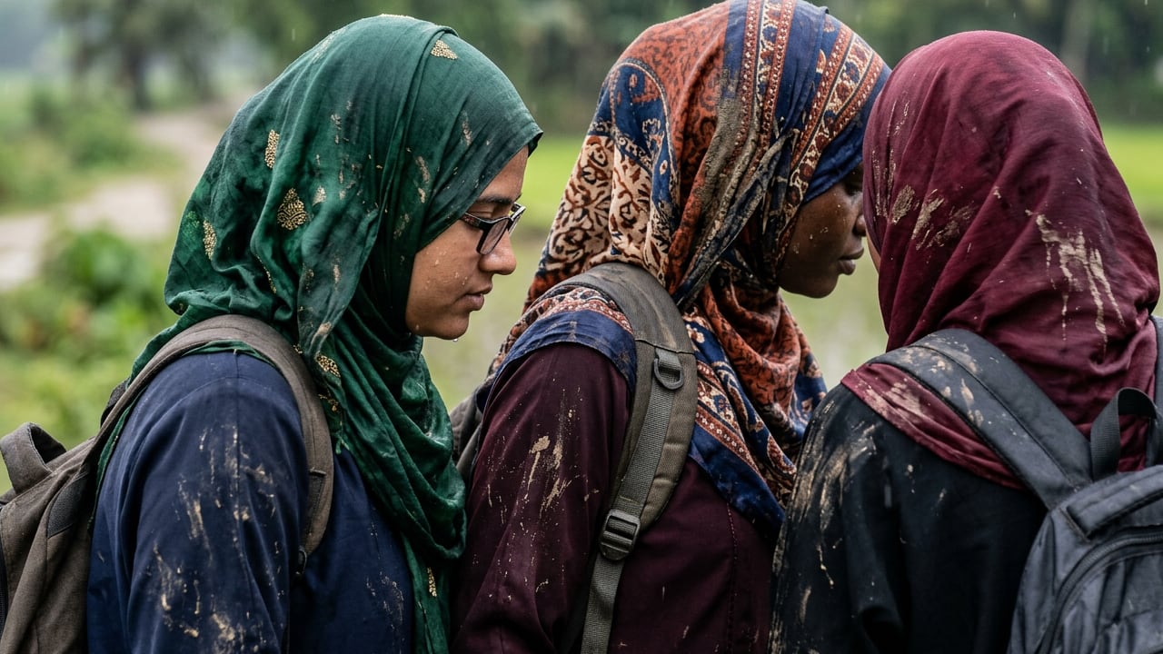 A group of Muslim women take part in the Trials & Tribulations challenge