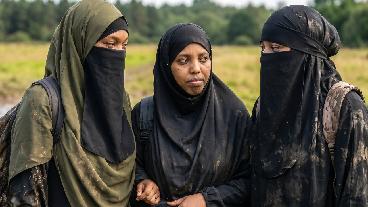 A group of Muslim women pause for reflection during their challenge