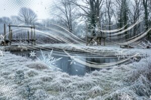 An illustration of a frozen assault course obstacle in the middle of winter
