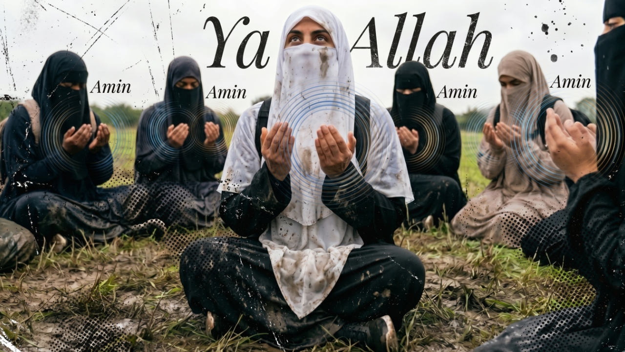 A group of Muslim women make dua during their Trials & Tribulations challenge